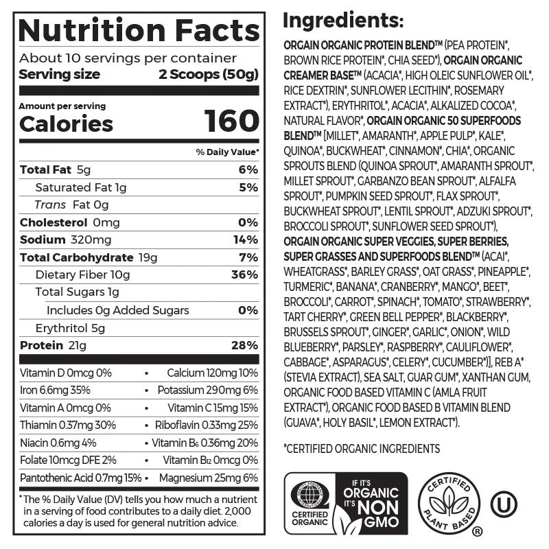 Organic Protein™ & Superfoods Plant Based Protein Powder - Creamy Chocolate Fudge - Image 6