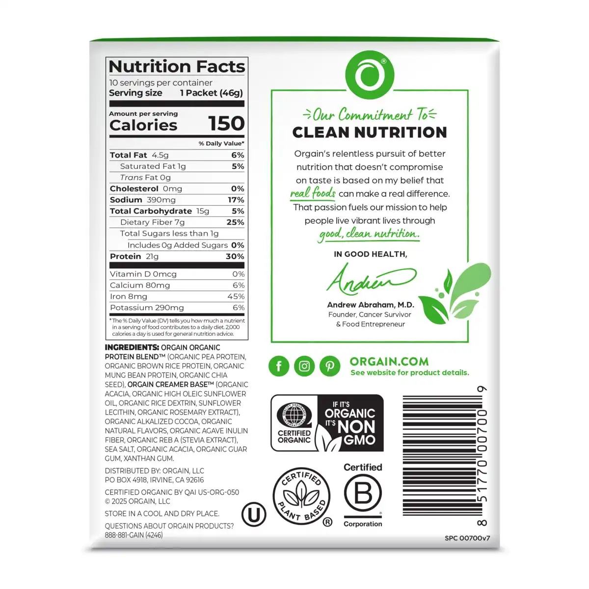 Single Serve Organic Protein™ Plant Based Protein Powder - Chocolate - Image 4