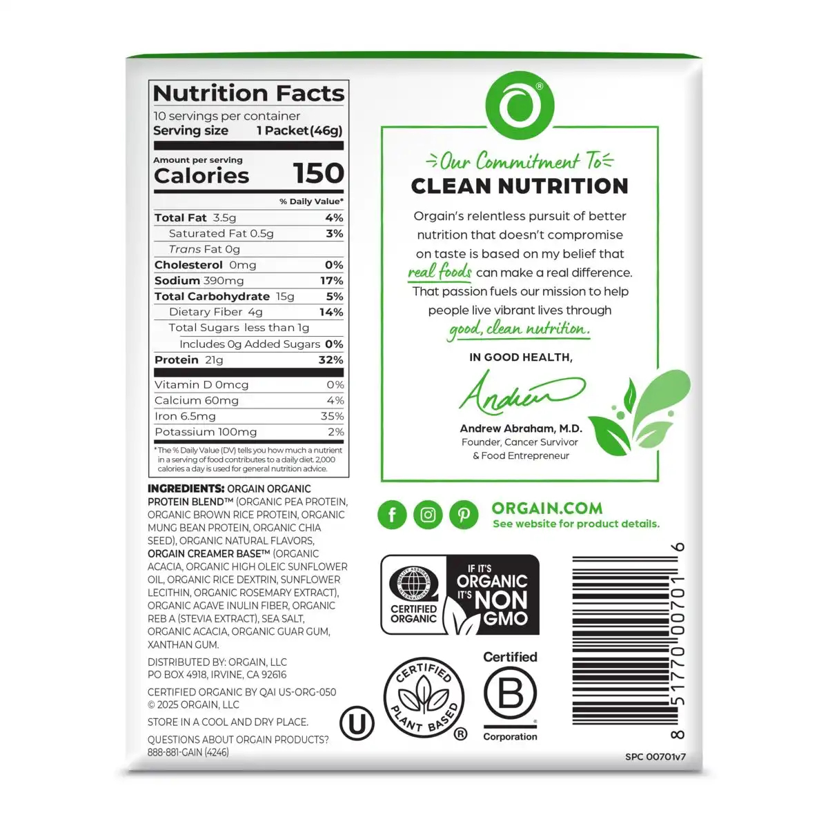Single Serve Organic Protein™ Plant Based Protein Powder - Vanilla Bean - Image 4